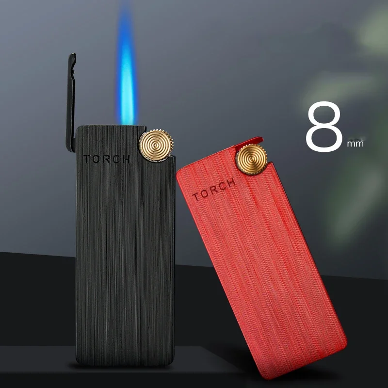 2024 New Ultra-thin Metal Butane Gas Lighter Turbo Jet Straight Flame Flashlight Lighter Cigar Cigarette Gadget Mens Gift