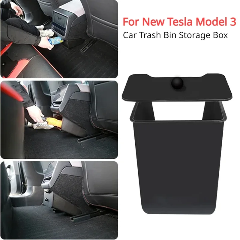 Rear Seat Storage Box Backseat Magnetic Suction Trash Can Garbage with Lid for New Tesla Model 3 Highland 2024 Car Accessories