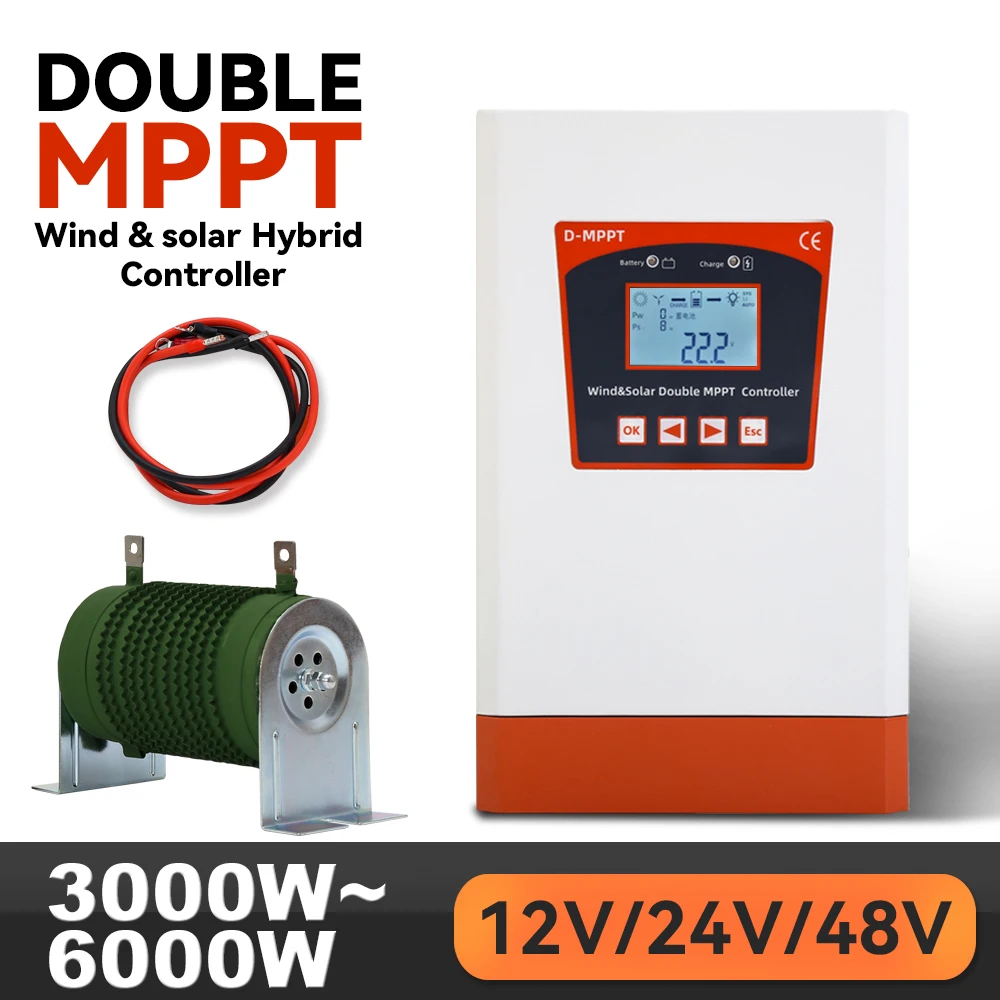 Double MPPT Charge Controller Solar & Wind Hybrid System 6000W 12v 24v 48v Auto Regulator Home Use Solar panel Wind Generator