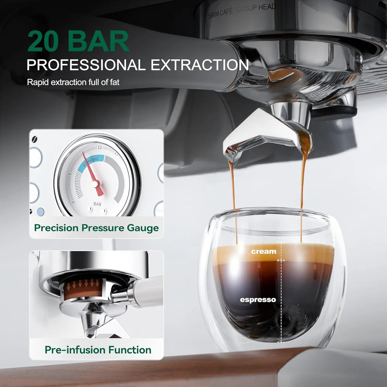 Espresso Machine with Grinder, Coffee and Espresso Maker Combo All in One Coffee Machine