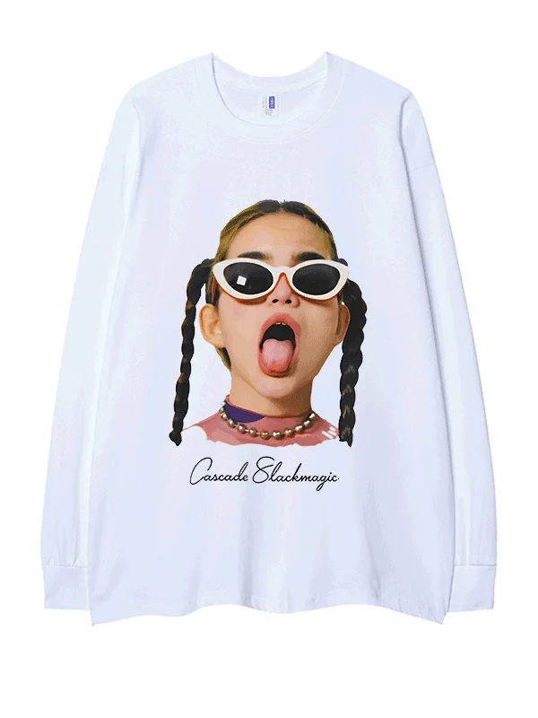 

Fun Printed Long Sve T-irt ex Oversize Cotton Crew Ne Tee for Youth Casual Wear All Seasons Cartoon Design