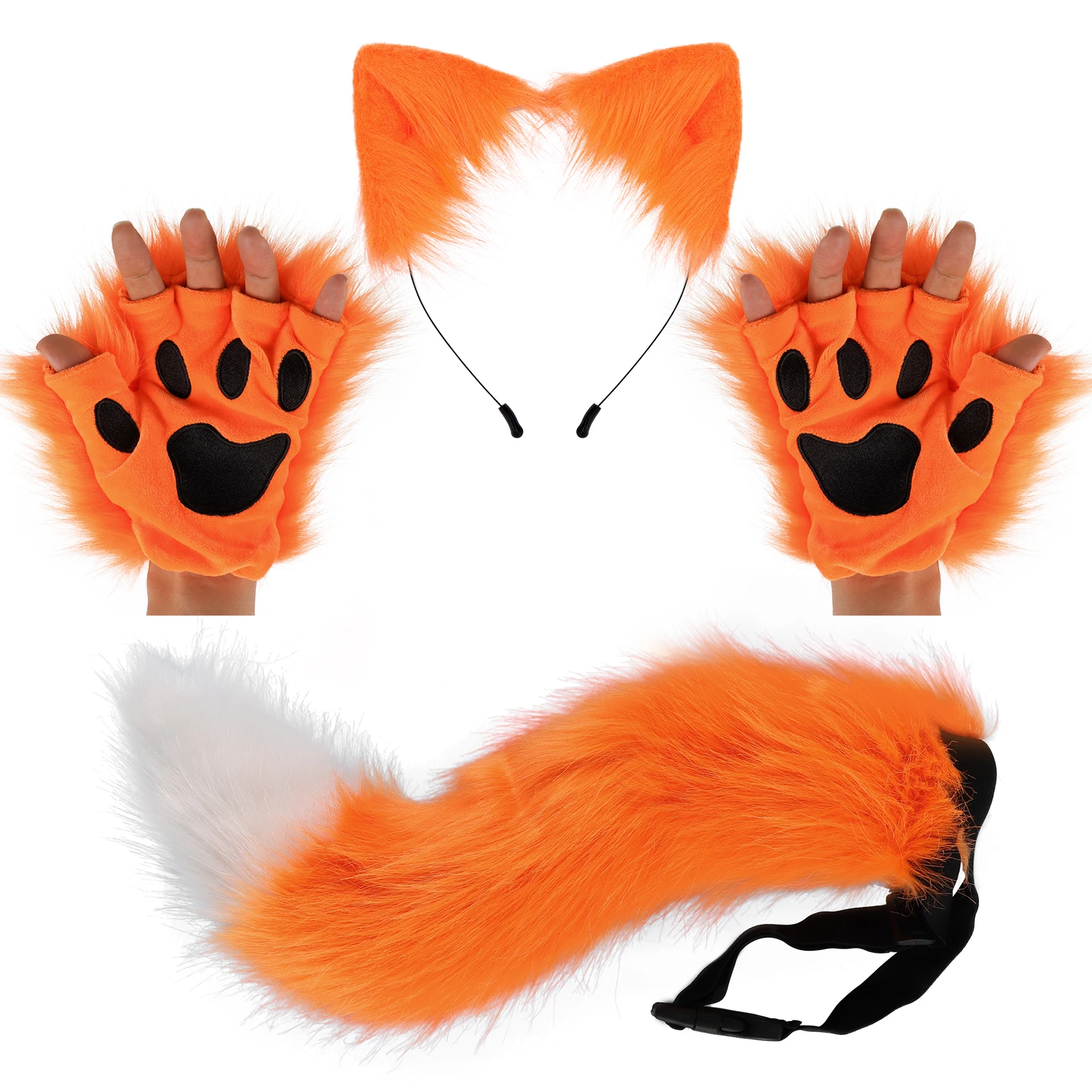 Kawaii Haarschmuck Fuchsohren Plüschschwanz Niedliche Pfoten Set Cosplay Sekundäre Yuan Anime Charaktere Ausstellung Requisiten Partykleid – Detail 1