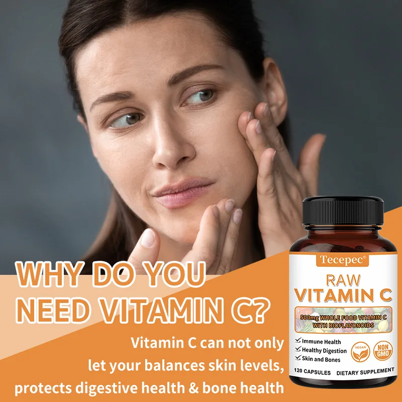 RAW Vitamin C Capsules - Powerful Antioxidant, Promotes Collagen Production, Skin Glow, Supports Heart, Immune Health