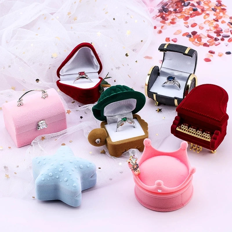 1pc Lovely Velvet Jewelry Box Container Wedding Valentine\'s Day Ring Box For Earrings Necklace Bracelet Display Gift Box Holder