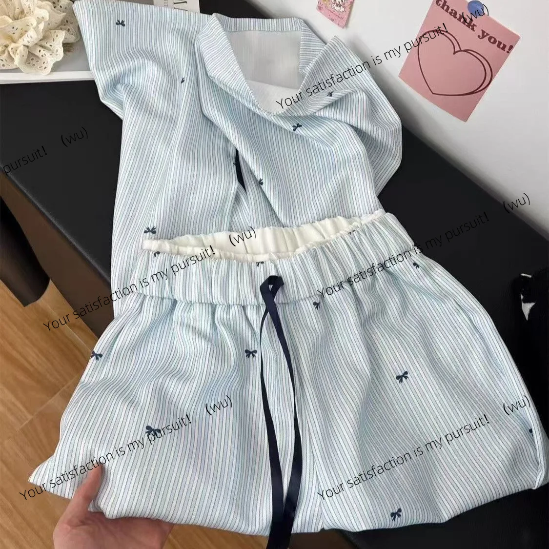 

Korean version of blue striped wide-leg pajama pants, new straight casual design large-size trousers