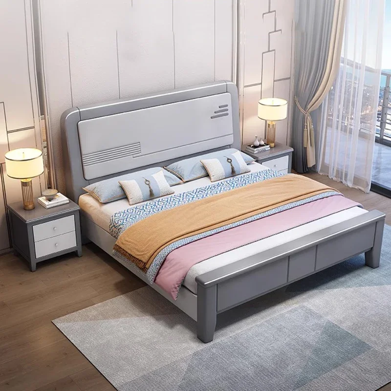 Home Wood Double Bed Reclining Master Wooden Gray Frame Double Bed Dormitory Twin Camas Moderrnas Inteligentes Luxury Furniture