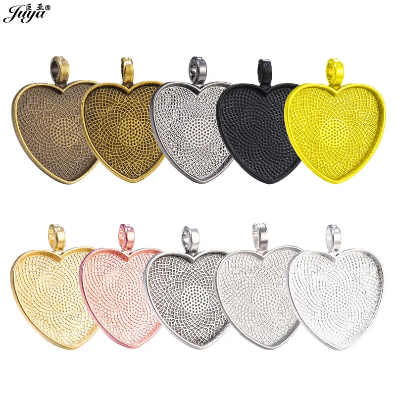 

50PCS 25mm Heart Cabochon Pendant Base Good Quality Plated Bezel Charms For Jewelry Making DIY Necklaces Keychains Accessories
