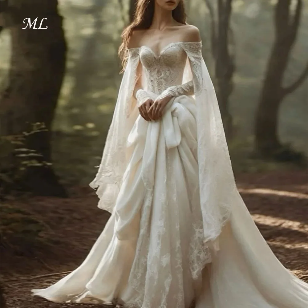 

ML Vintage Lace A Line Wedding Dress Romantic Lace Up Back Sweetheart Neck Bridal Gown Customized Glamorous Long Chic Women Wear