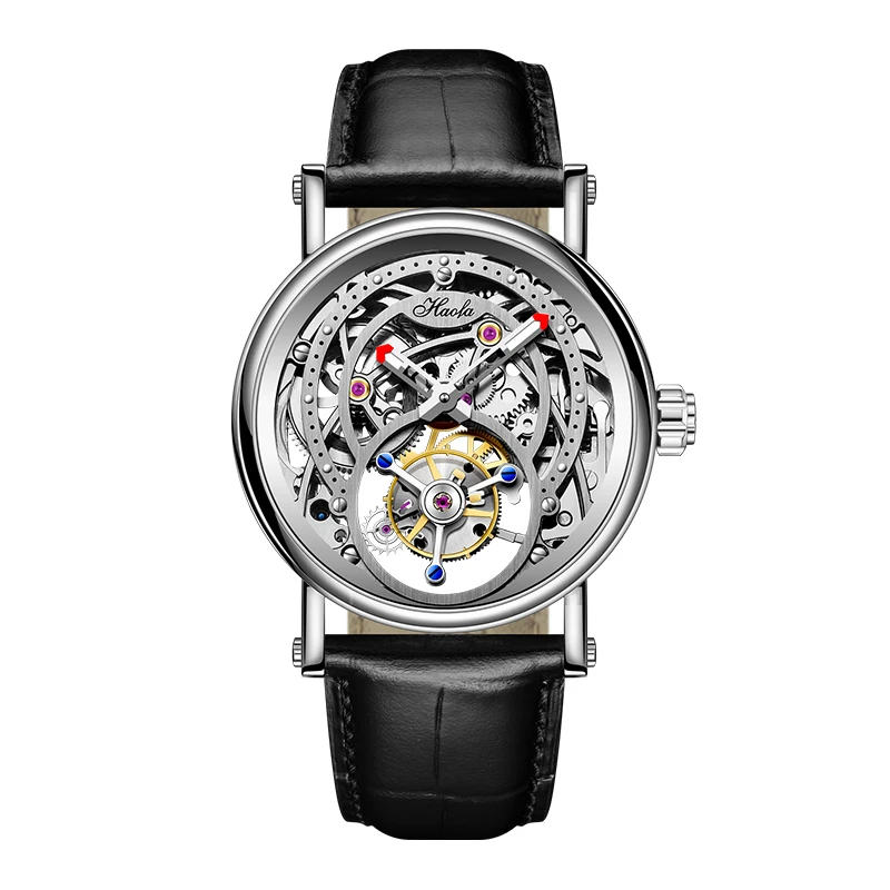 Haofa Manual Tourbillon Watch for Men CNC Classical Texture Engraving Sapphire Skeleton Movement Mechancial Watch Business 1603