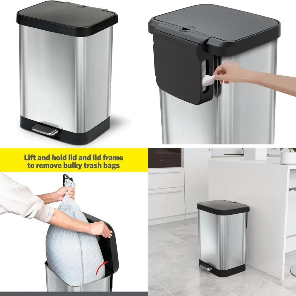 

Stainless Steel Large Kitchen Trash Can with Soft Close Lid and Odor Protection for Clorox