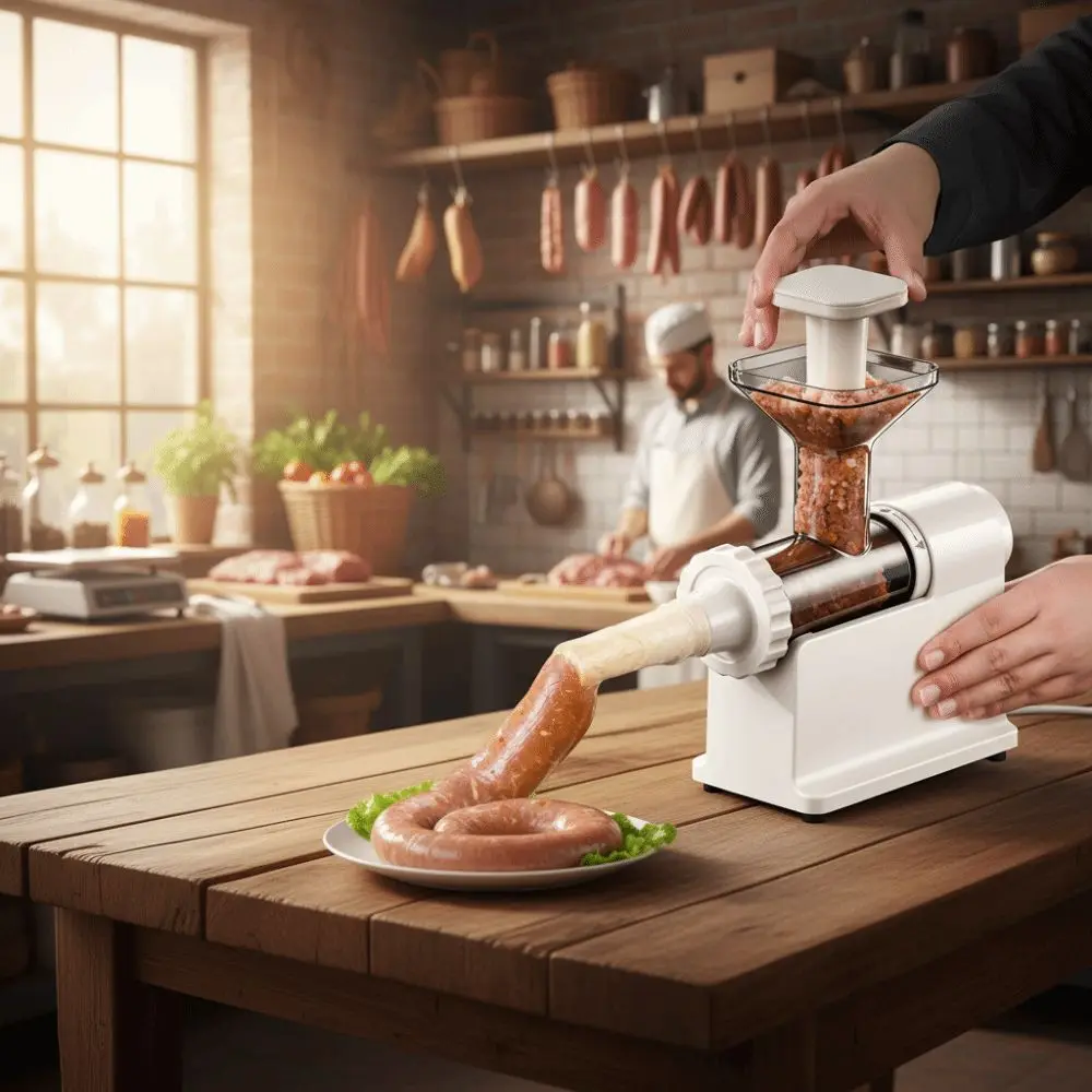 

Large Capacity Manual Sausage Maker Heavy Duty with 4 Stuffing Tubes Sausage Filling Machine Handmade Food-Grade