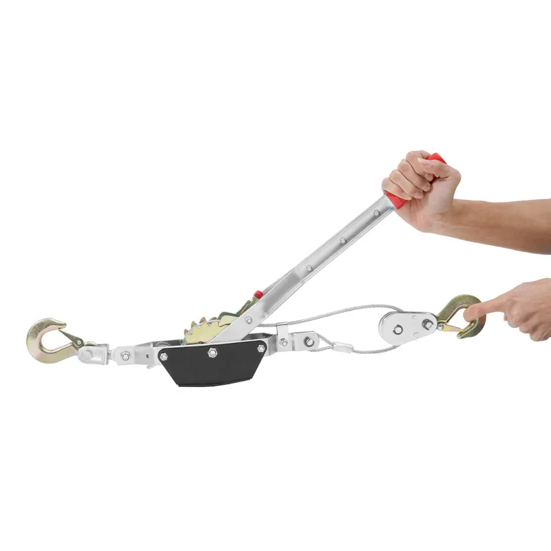 Winch, 2 Ton (4,409 Lbs) Pulling Capacity, 12 Ft Steel Cable, 2 Hooks, Heavy Duty Ratchet Power Puller Tool With Dual Gears