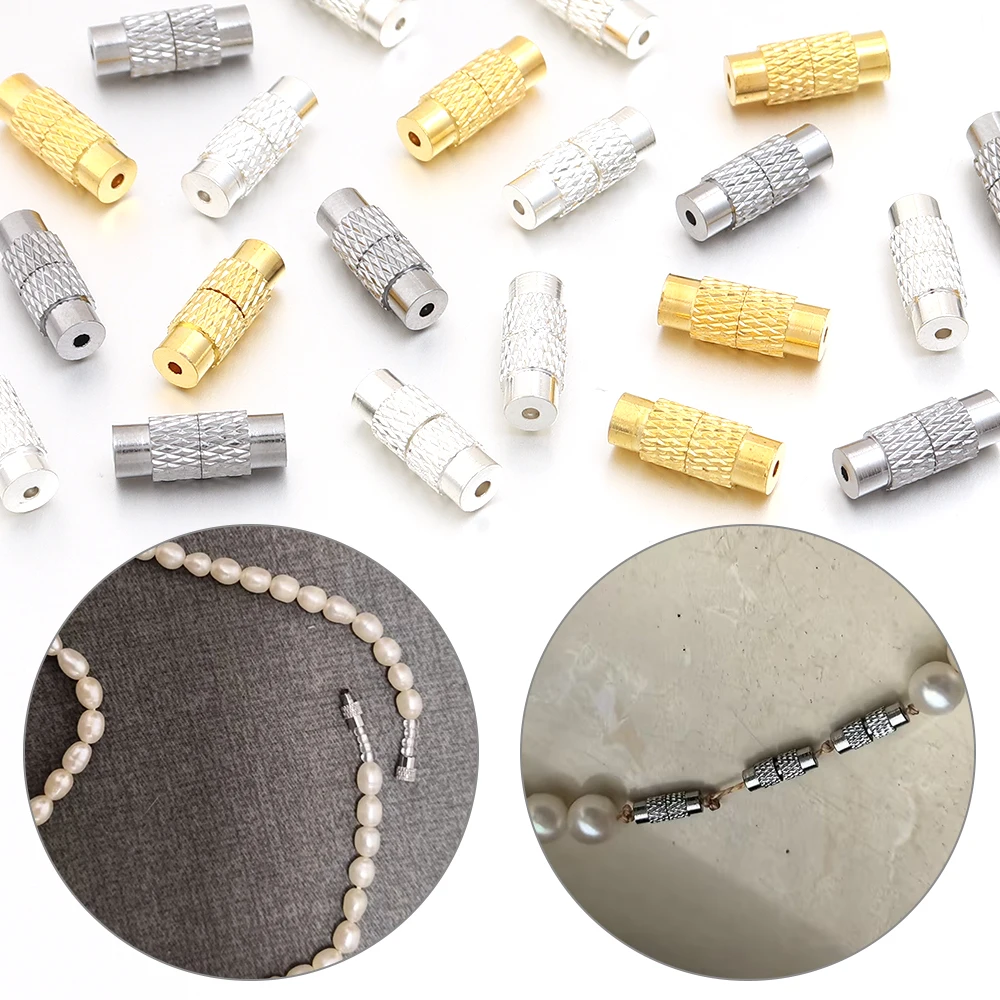 10pcs Brass Screw Clasp Closure Fastener Lock Cord End Cap Connector For DIY Bracelet Necklace Jewelry Making Supply Accessories