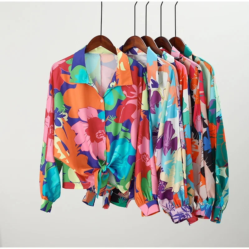 Sexy Gedruckt Übergroßen Frauen Shirt Spitze Up Lange Batwing Sleeve Revers Mode Strickjacke Weibliche Top 2022 Neue Frühjahr Straße shirts