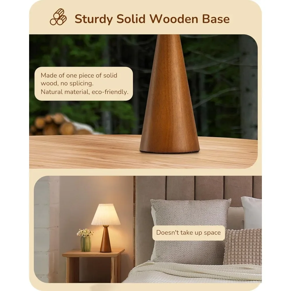 Маленькая настольная лампа Edishine 13,58 дюйма, прикроватная лампа с деревянным основанием, белый плиссированный абажур, компактная современная прикроватная лампа для дайвинга