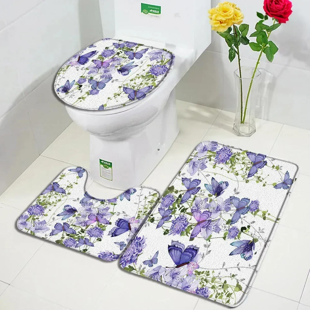 Purple Butterfly Floral Design Bathroom Non-silp Door Mat Suitable for Living Room Entrance Decorate Accessories Pad Bedroom Rug