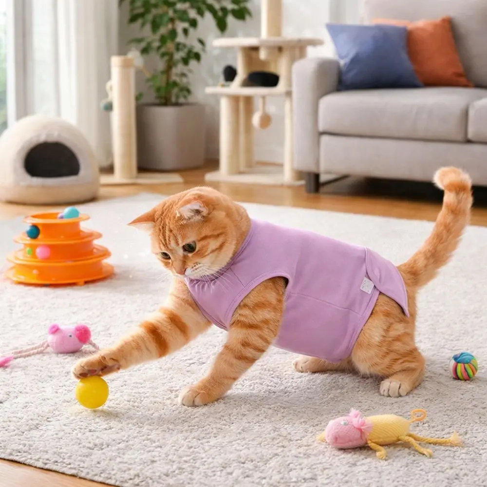 Elastic Cat Recovery Suit Adjustable Washable Pet Sterilization Suit Soft Breathable Protective Pet Soothing Clothes