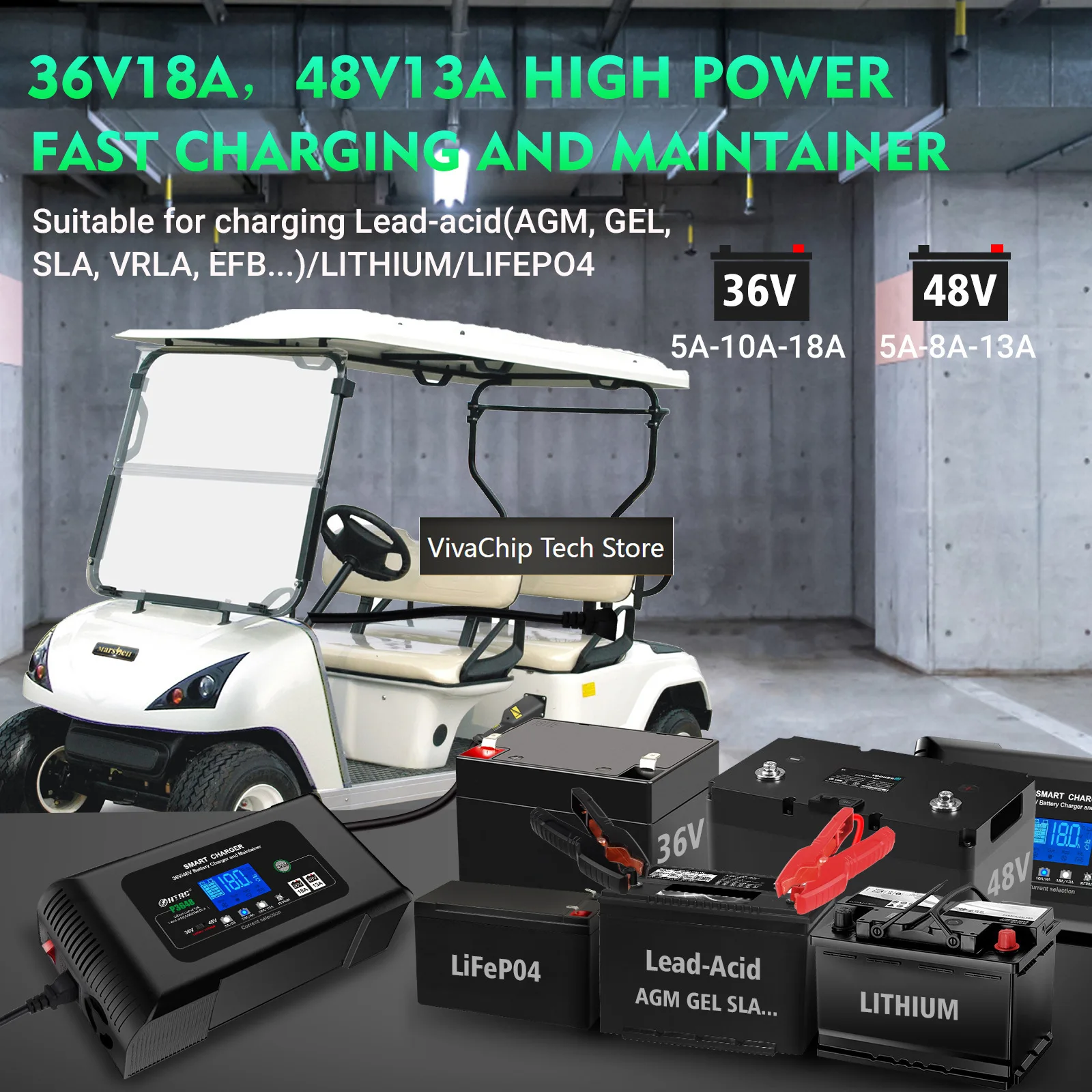 VivaCTP3648 Car And Motorcycle Battery Charger 36V18A48V13A Lead Acid Battery AGM Smart Can Repair Charging
