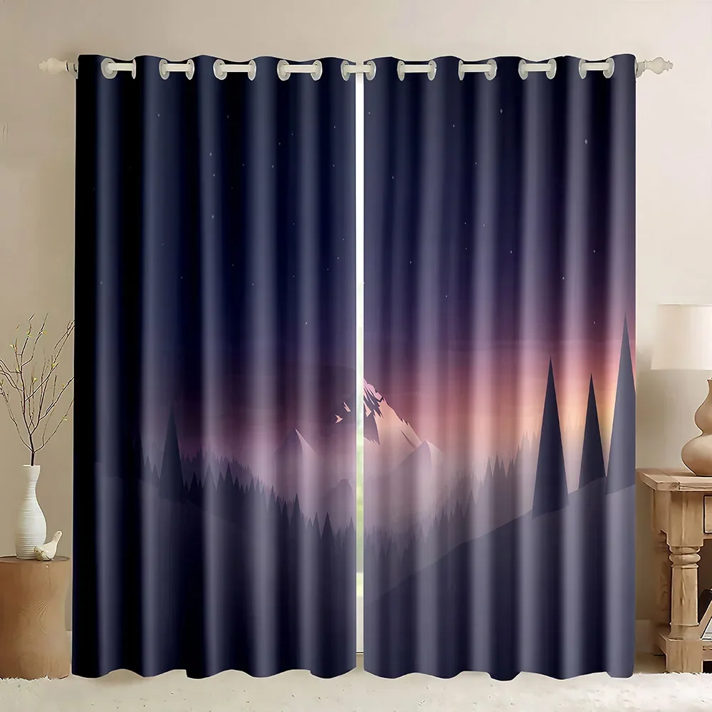 Orange Clouds Black Mountain Blackout Window Curtain,Minimalism Pattern Drapes,1 Panel Thermal Insulated Curtains for Bedroom