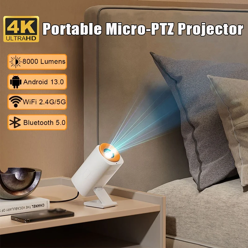 2025 New Smart Mini Outdoor Projector V16 + Android13.0 Dual WiFi BT5.2 1080P Ultra-HD Portable Home Theater Micro-PTZ Projector
