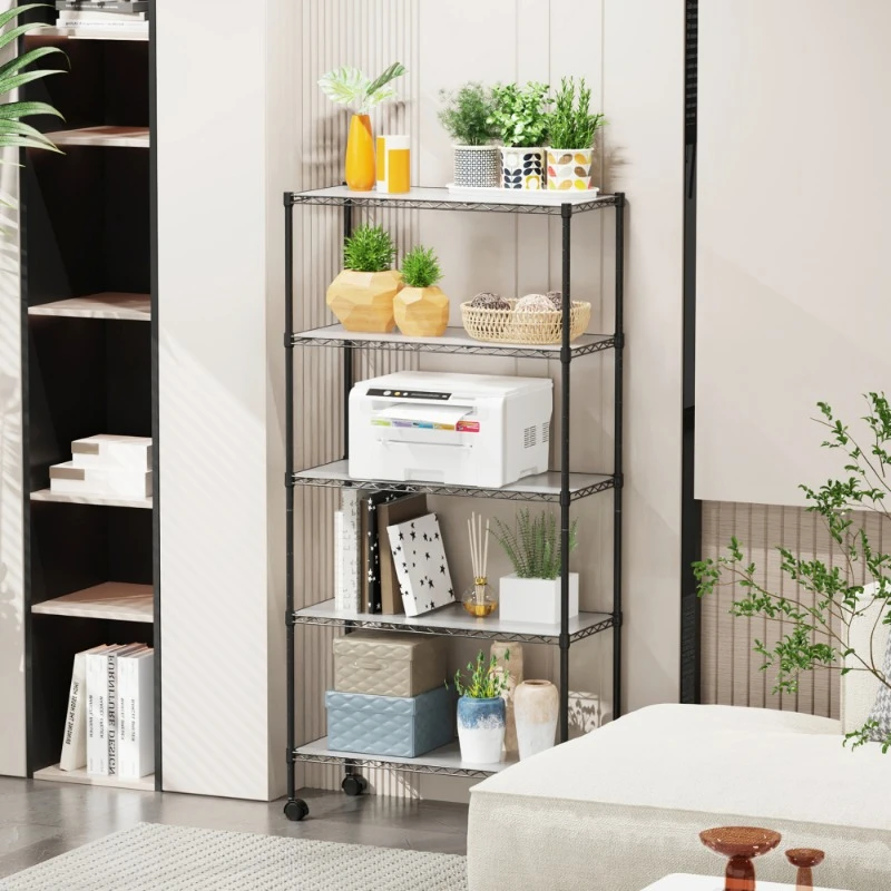 

5-Tier Rolling Organization Storage Rack Cabinet Utility Display Storage Organizer Shelves Kitchen Gadgets Home Furniture