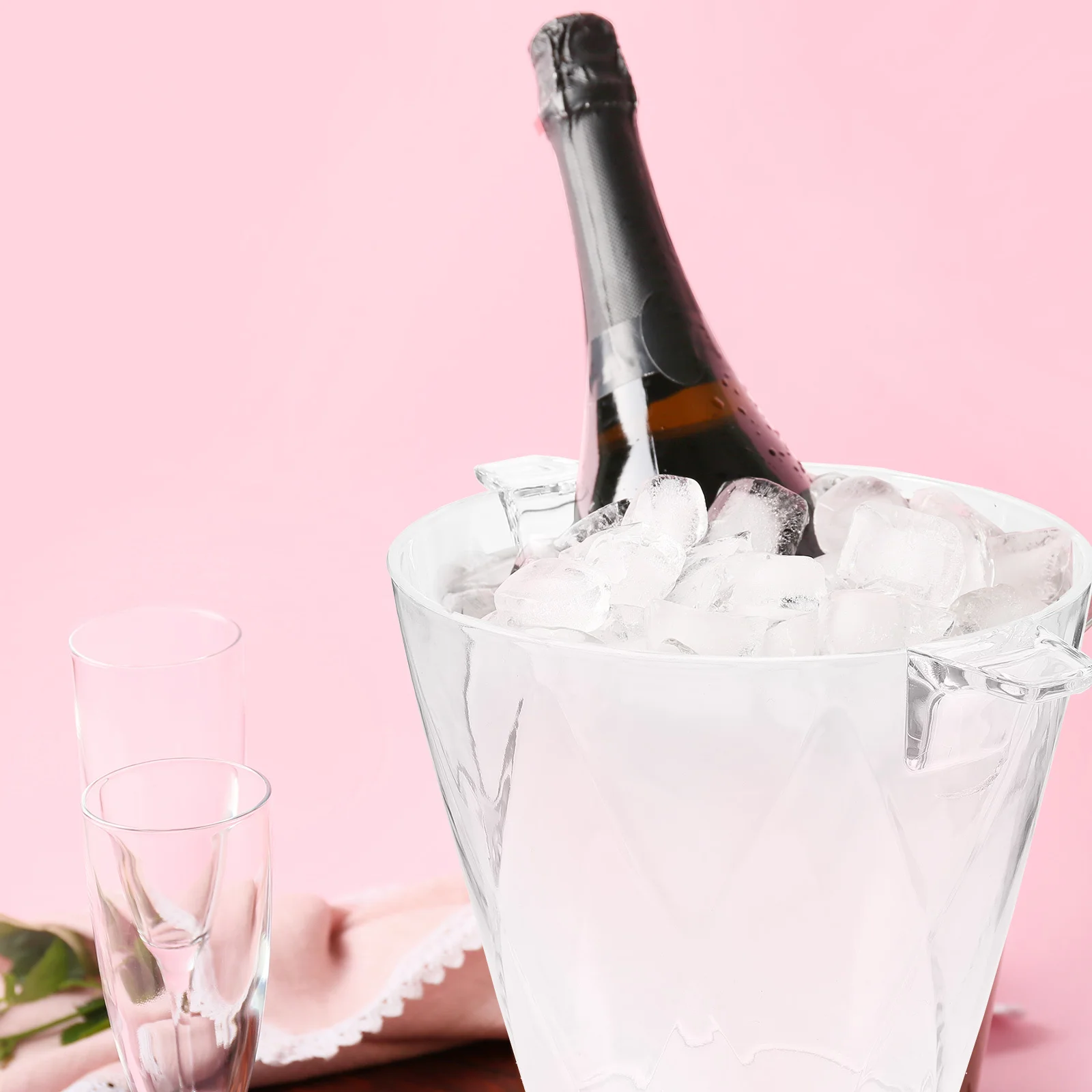 

Acrylic Ice Bucket Clear Household Bar Container for Beer Bottles and Ice Cubes Portable Handheld Design Smooth Scratch