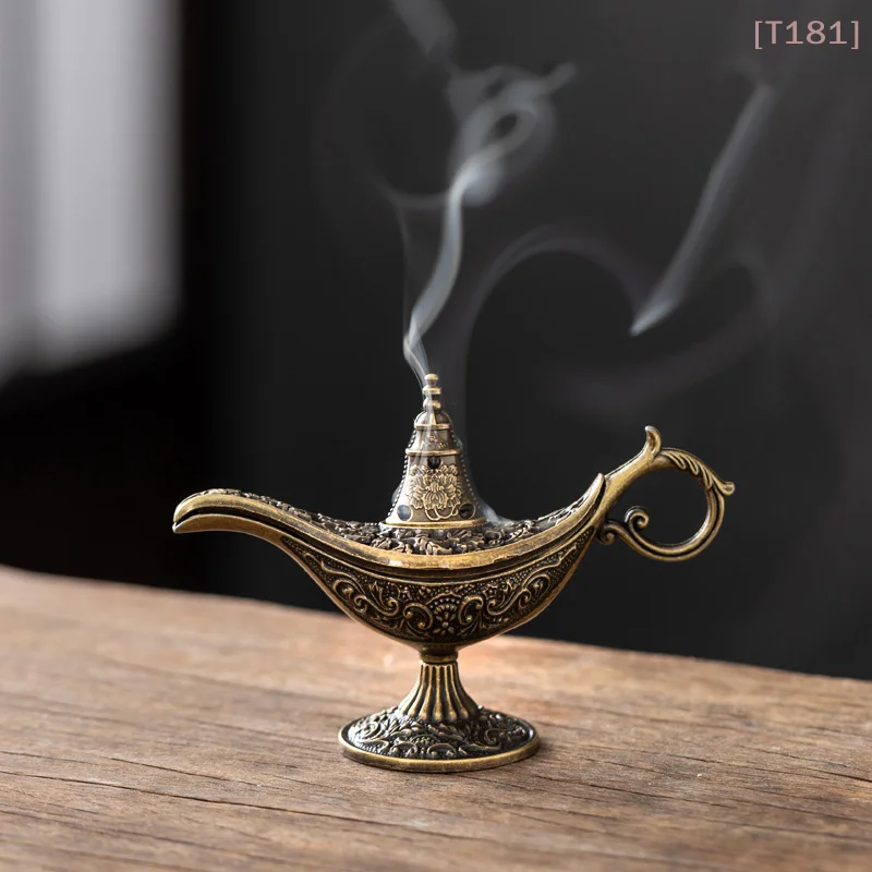 [E] Antique Style Lamp Metal Incense Burner Scented Unscented Candle Holder Home Decor Gift Arabic Incense Burner