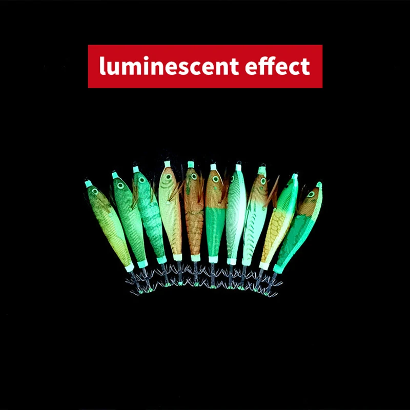 إغراء الخشب الروبيان الحبار هوك مضيئة الخرز محاكاة دعوى جولة البطن الأسماك الخشب الروبيان إغراء 10 قطع صندوق