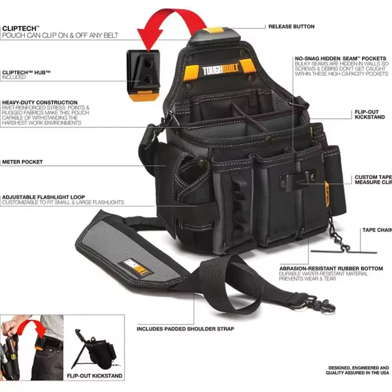 TOUGHBUILT TB-CT-104 ماستر كهربائي الحقيبة حزام الكتف 25 جيوب قوية البناء كهربائي تخزين أداة حقيبة