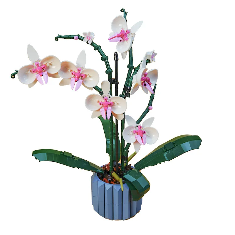 Bouquet di fiori di orchidea Blocchi di costruzione Set di fiori Blocco Bonsai Modello di pianta Mattoni Romantico fai da te Regalo di compleanno di San Valentino ﻿