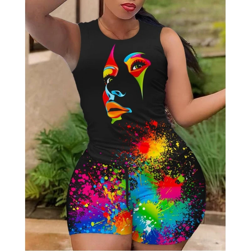 Women\'s T-shirt+Hot Pants Two Piece Set 2023 Summer  Fashion Casual Printing Quick Drying Sports Fitness Top Shorts Female Suit