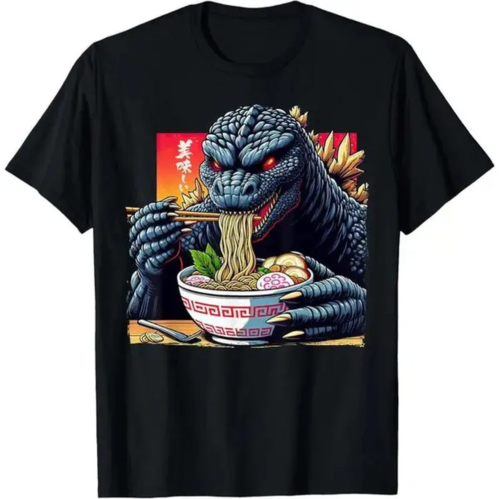 100% Cotton Funny Kaiju Eating Ramen Japanese Monster Lover Birthday T-Shirt