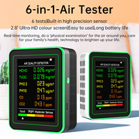 6 In 1 Air Quality Monitor PM2.5 Carbon Dioxide Detector TVOC CO2 Monitor HCHO Formaldehyde Detector with Large Display