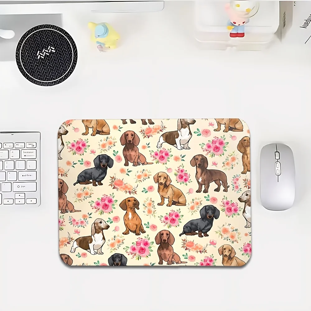 [Dachshund Flower Mouse Pad] 1pc Dachshund with Flower Cluster Mouse Pad, High-Definition Printed Desk Mat, Cute Pad