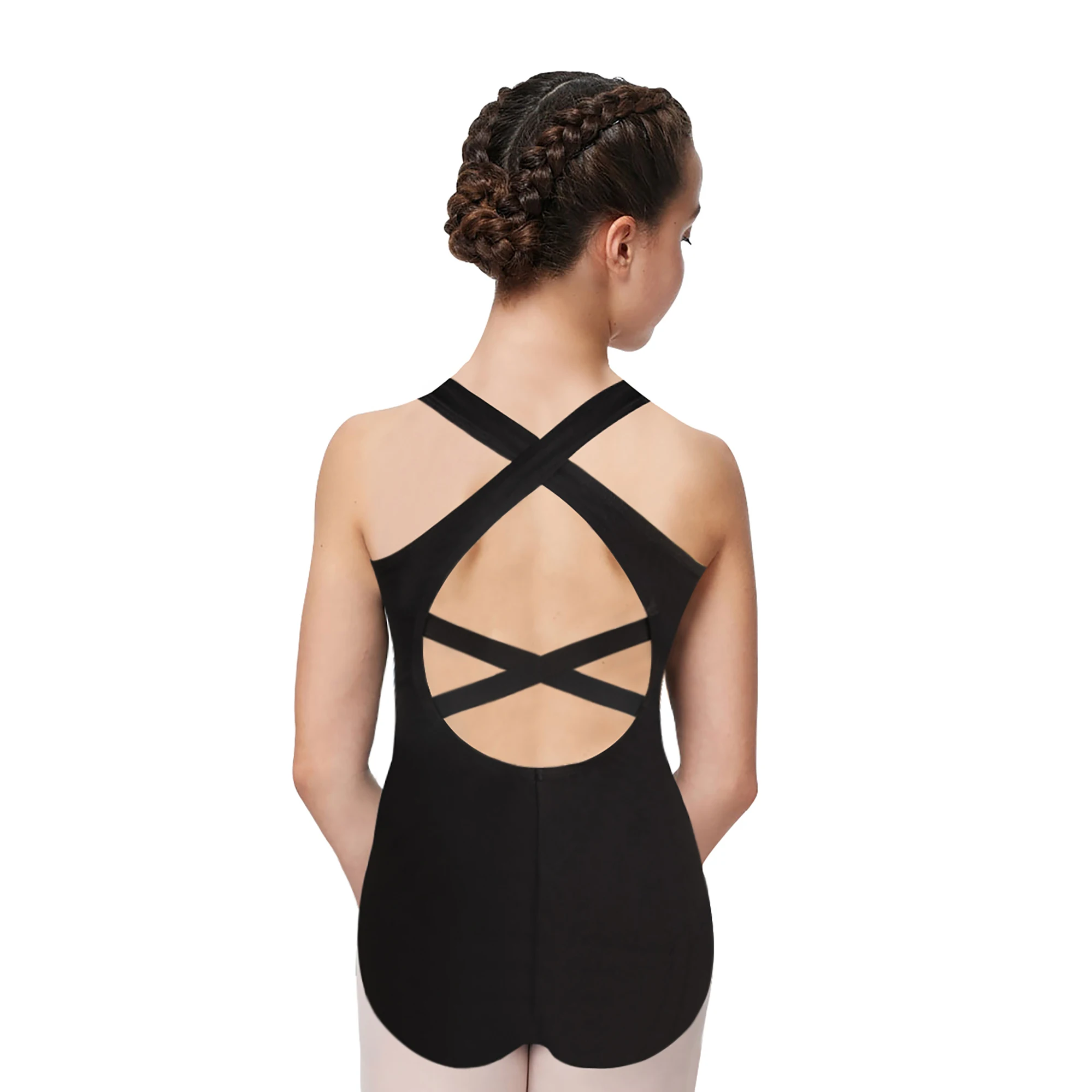 Girls’ Ballet Dance Leotard Tank Leotards Sleeveless Mesh Waist Hollow Crisscross Straps Back