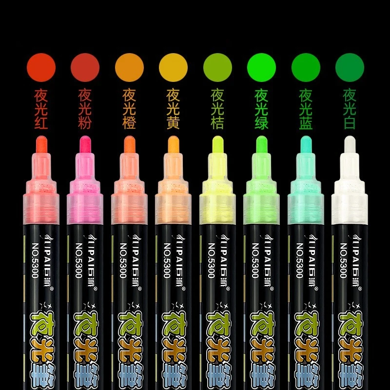 8 Color Glow-in-the-Dark Pens for Kids, Fluorescent Highlighters for Students, Creative Drawing & Doodle, Bright Light-Up Tips