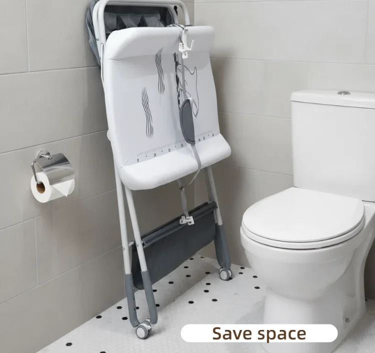 Baby care tub changing table with 3-in-1 folding plastic toilet and tub stand-up diaper changer