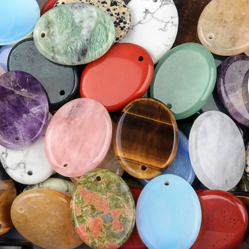 

5pcs Natural Crystal Oval Power Palm Stone Pendant Drilled Gemstone Blank Encouragement Spiritual Bead Jewelry Necklace Making