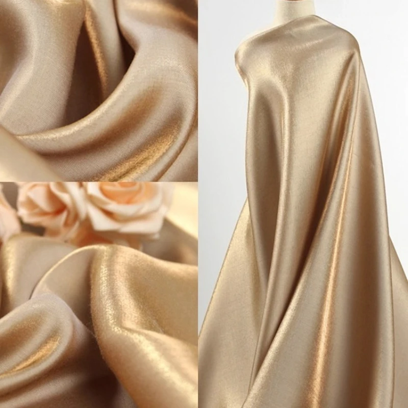 Gradient Gold Silk Satin Fabric Soft High Drape Shimmer Bridal Couture Gown Wedding Dress Designer Crafts Materials