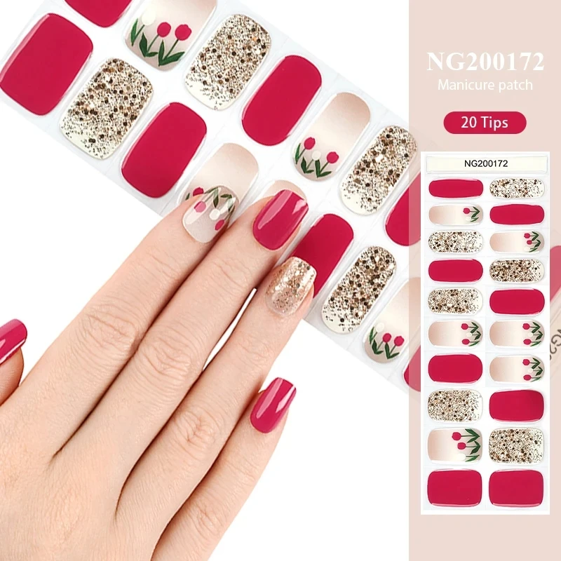 16/18/20Tips Semi-Geharde Gel Nail Wraps Bloemen Ontwerp Zelfklevende Waterdichte Langdurige Gel Nagel Stickers Verharden In Uv Lamp Nodig