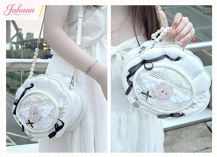 Прозрачные жемчужные сумки в форме ракушки в японском стиле в стиле Лолиты, женская повседневная женская сумка через плечо большой вместимости