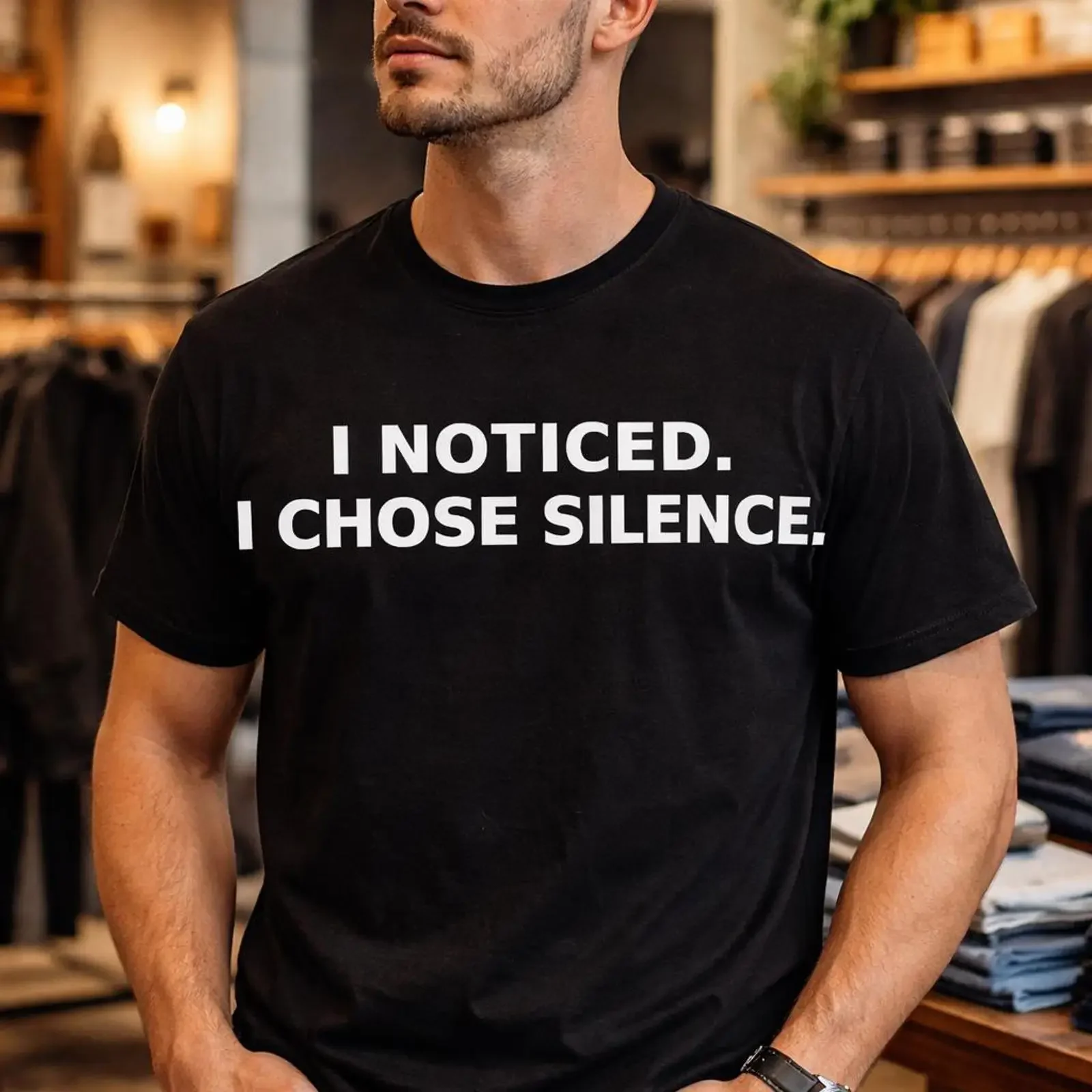I noticed chose silence Sarcastic funny phrase vintage Washed Casual Unisex Stylish homme fashion Soft streetwear Slightly