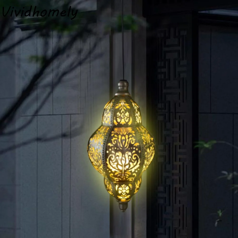 

Солнечный фонарь на литиевой батарее, водонепроницаемый, в марокканском стиле, ажурный, из кованого железа, для садового декора