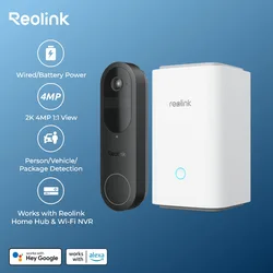 Reolink 2K Battery Video Doorbell 4MP WiFi Video Intercom Wired/Battery Power Door Bell Local Storage Encryption with Home Hub