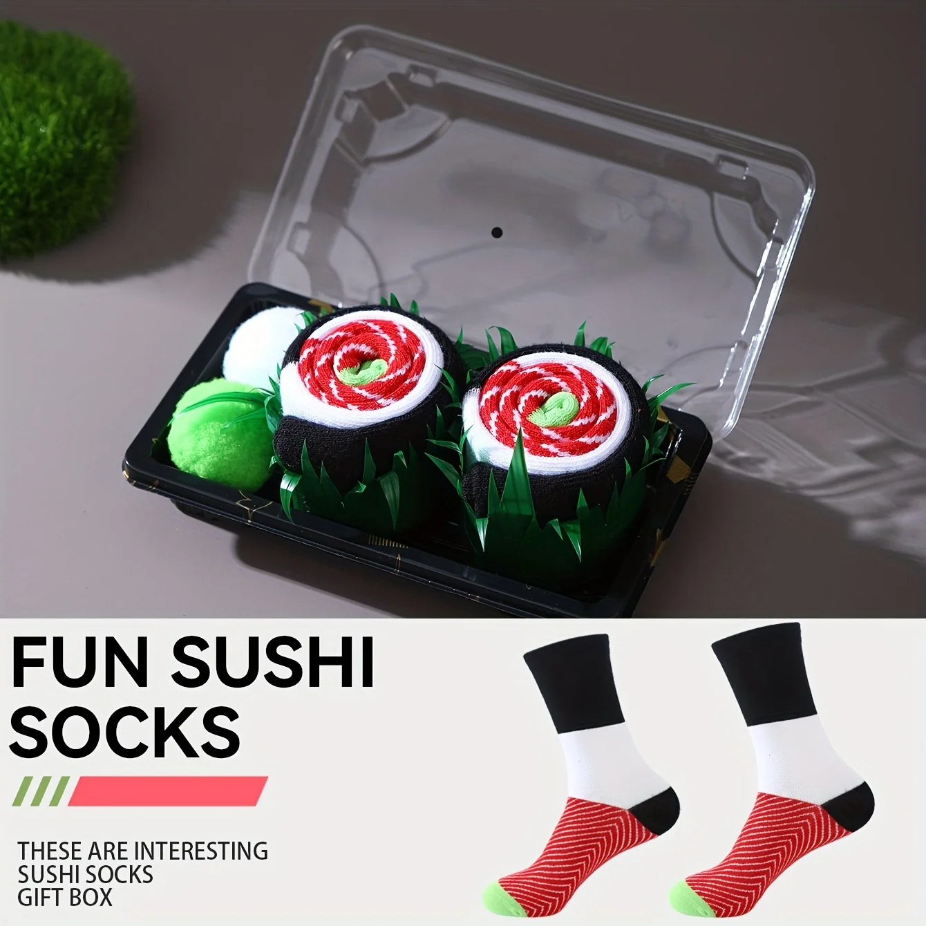 1 Pair of Mid-Calf Men's Socks, Novelty and Fun Colorful Salmon Sushi Gift Box Socks, European and American Fashion Style, Comfortable and Breathable, Party Casual Novelty Gifts, Valentine's Day, Christmas, Santa Claus, Autumn and Winter Models, All-Season Cute and Fun Socks