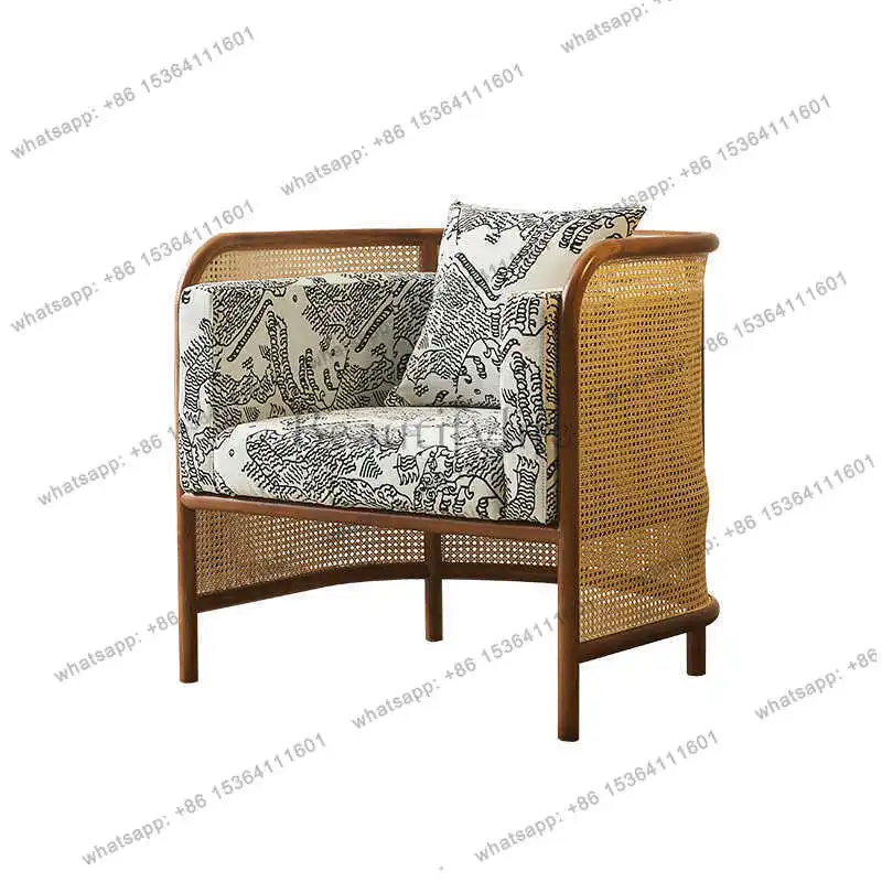 Nordic solid wood single sofa, antique rattan sofa chair