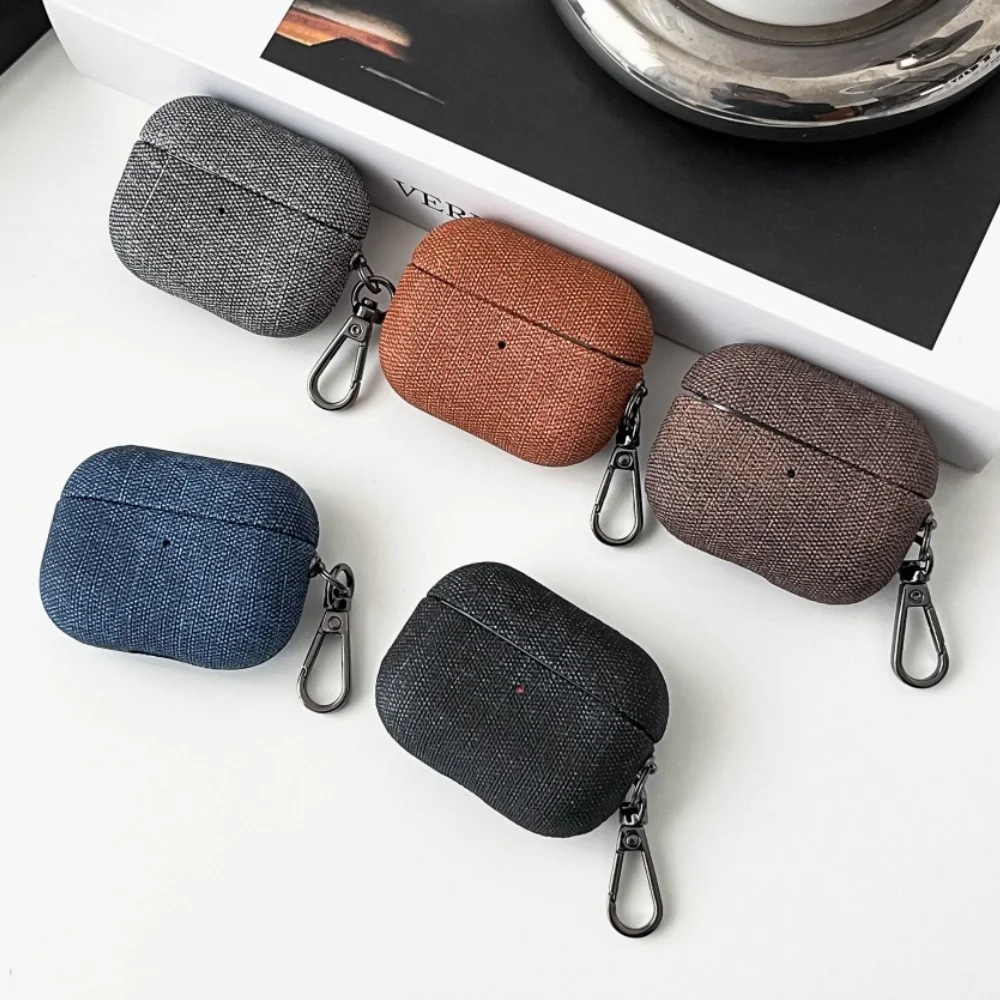 Fashion Matte PU Leather Hook Earphone Case For Apple Airpods 1 2 3 4 Pro 3 2 Wireless Bluetooth Earphone Anti Scratch Cover