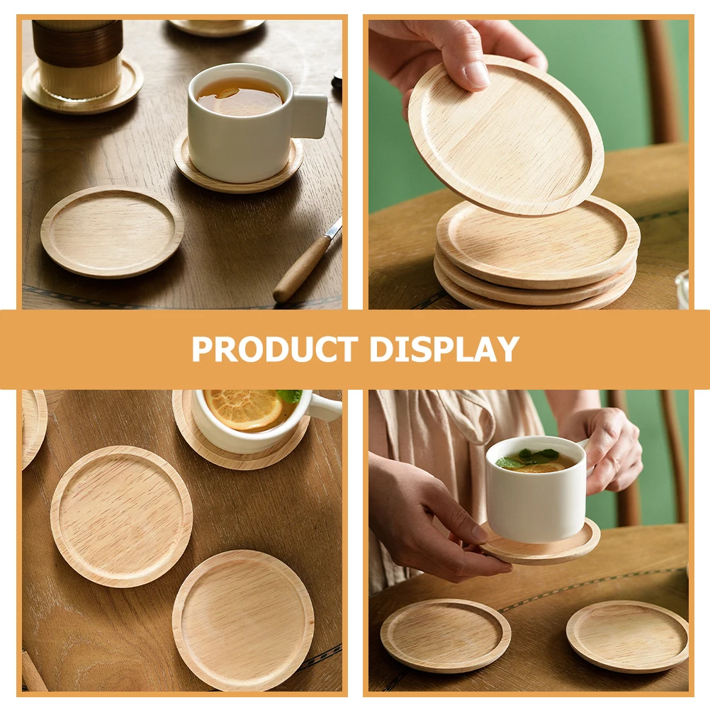 

2pcs Wooden Coasters Round Heat Insulation Cup Mat Table Drinks Khaki Tea Cushion Rubber Kitchen Hotel Practical Safe