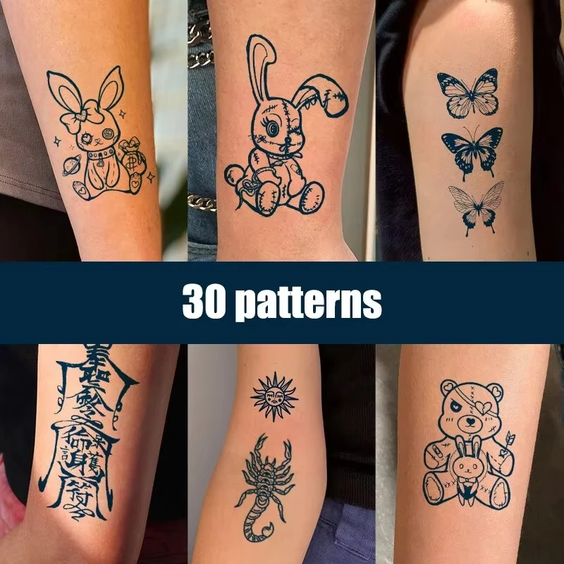 

30-Piece Semi-Permanent Cartoon Herbal Tattoo Sticker, Waterproof Disposable Water Transfer Sticker, Body Art, Non-Toxic Fake Ta