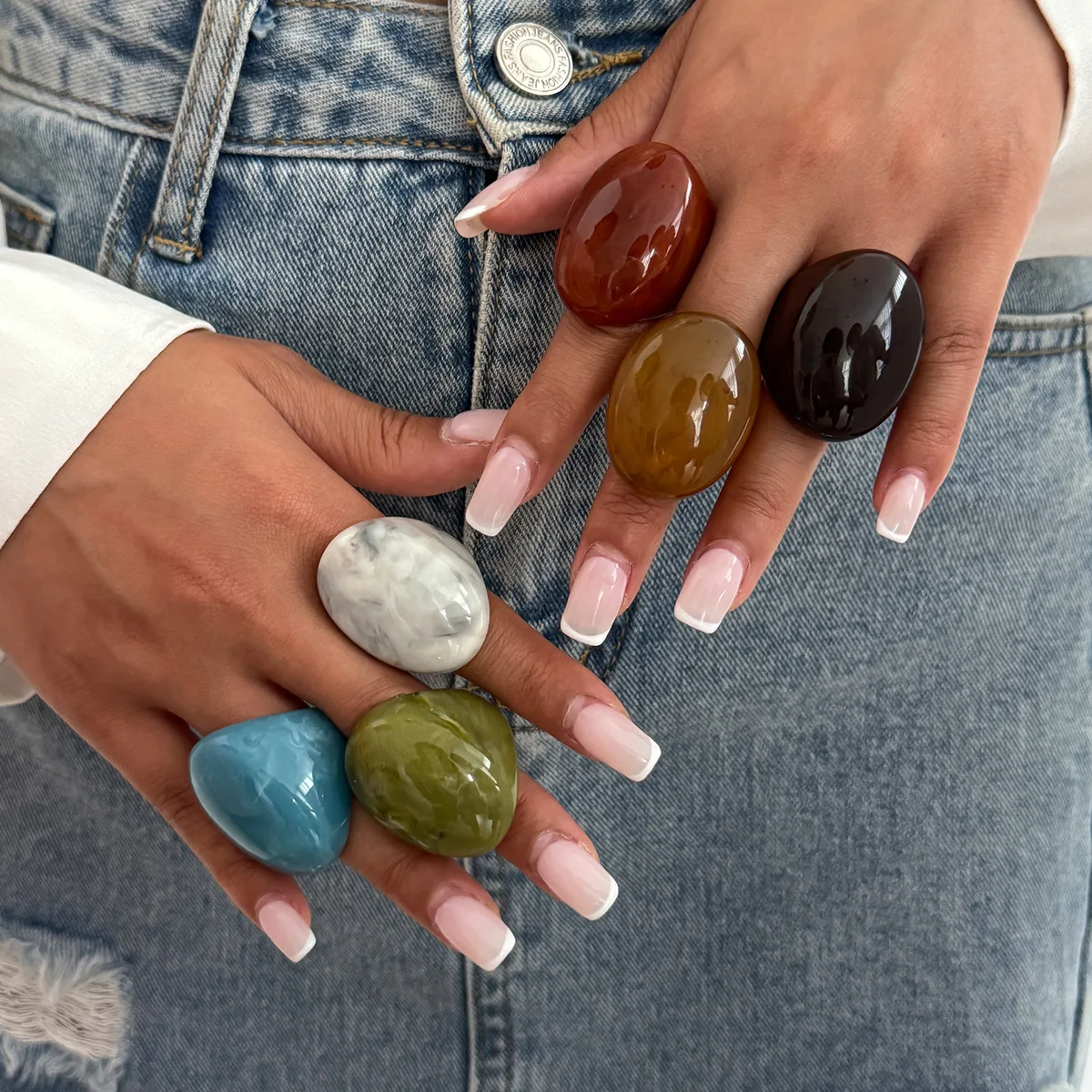 New Maillard Geometric Acrylic Wide Face Chunky Ring Vintage Women Large Finger Rings Resin Exaggerated Punk Jewelry